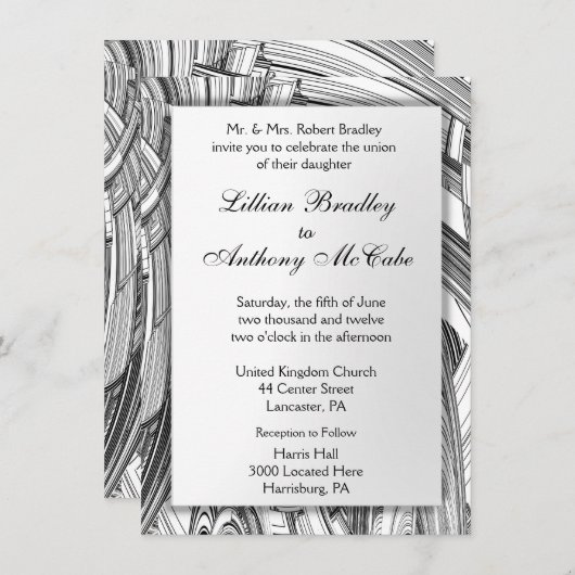 Einladung von Calamity Black and White Wedding (Vorne/Hinten)