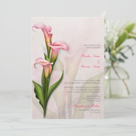 Einladung von Calla Lily Pink (Stehend Vorderseite)