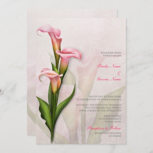 Einladung von Calla Lily Pink (Vorne/Hinten)