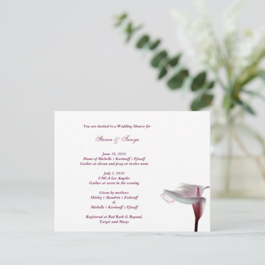 Einladung von Calla Lily Polterabend (Stehend Vorderseite)