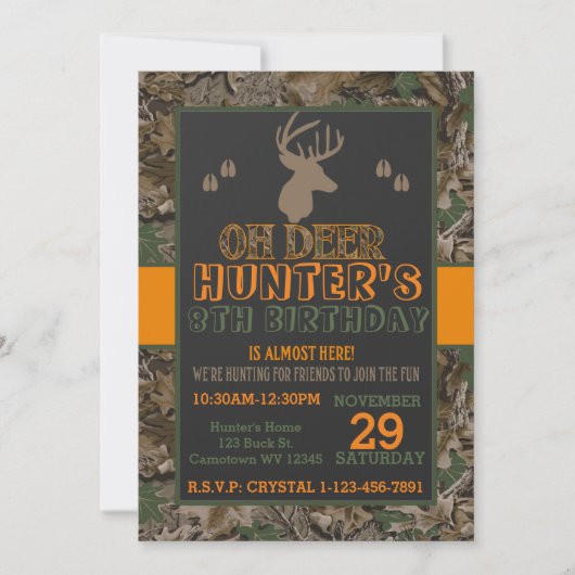 Einladung von Camouflage Buck Deer Birthday Party (Vorderseite)