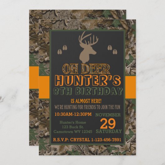 Einladung von Camouflage Buck Deer Birthday Party (Vorne/Hinten)