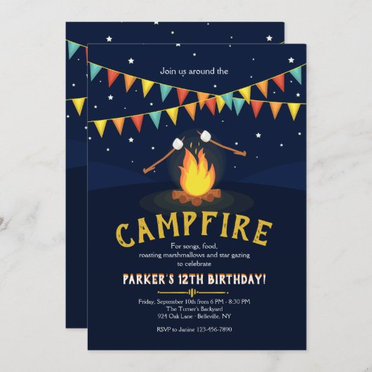Einladung von Campfire und Marshmallows (Vorne/Hinten)