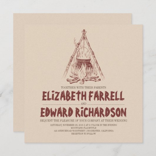 Einladung von Camping Hochzeit (Vorne/Hinten)