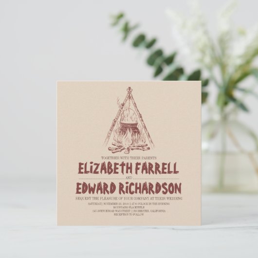 Einladung von Camping Hochzeit (Stehend Vorderseite)