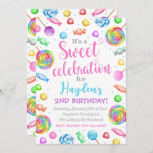 Einladung von Candyland zum Geburtstag (Vorne/Hinten)