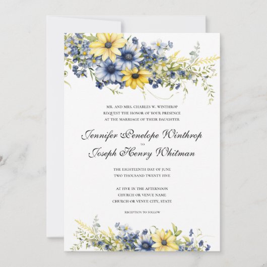 Einladung von Cape Cod Summer Blue Floral Wedding (Vorderseite)