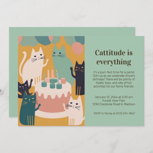 Einladung von Cat Birthday Party (Vorne/Hinten)