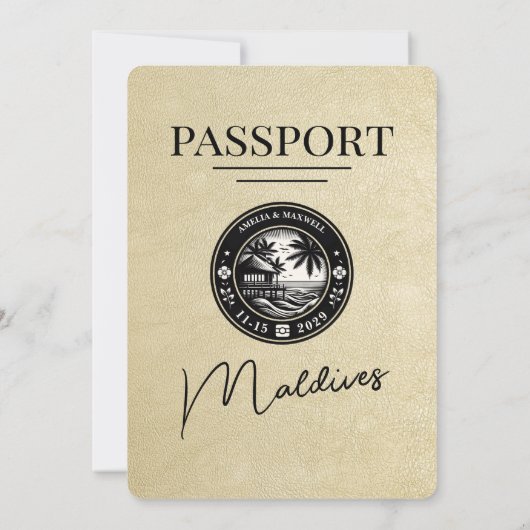 Einladung von Champagne Maldives Passport Hochzeit (Rückseite)