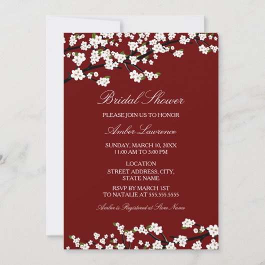 Einladung von Cherry Blossom Red Bridal Dusche (Vorderseite)