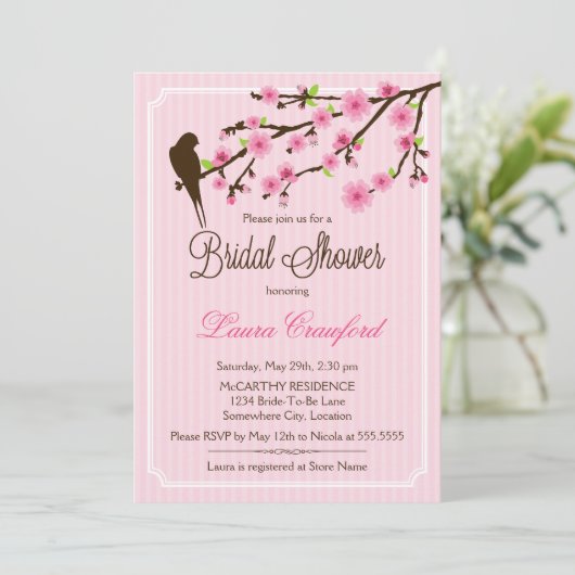 Einladung von Cherry Blossom und Bird Bridal Dusch (Stehend Vorderseite)