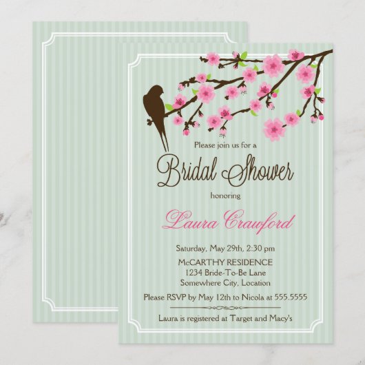 Einladung von Cherry Blossom und Bird Bridal Dusch (Vorne/Hinten)