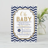 Einladung von Chevron Navy und Gold Baby Dusche (Stehend Vorderseite)