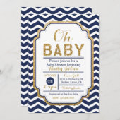 Einladung von Chevron Navy und Gold Baby Dusche (Vorne/Hinten)
