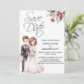 Einladung von Chibi Groom und Bride zur Hochzeit (Stehend Vorderseite)