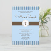 Einladung von Christening Blue Stripe - Junge (Stehend Vorderseite)