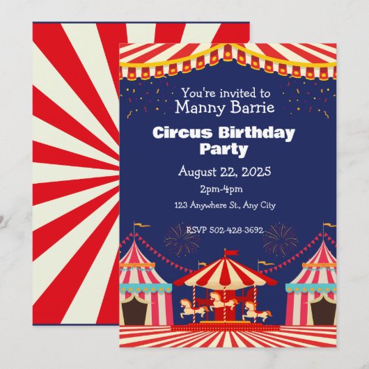 Einladung von Circus Birthday (Vorne/Hinten)