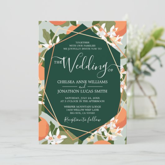 Einladung von Citrus und Mint Hochzeit (Stehend Vorderseite)