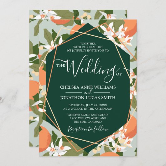 Einladung von Citrus und Mint Hochzeit (Vorne/Hinten)