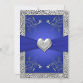 Einladung von Cobalt Blue und Pewter Heart Monogra (Vorderseite)