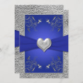 Einladung von Cobalt Blue und Pewter Heart Monogra (Vorne/Hinten)