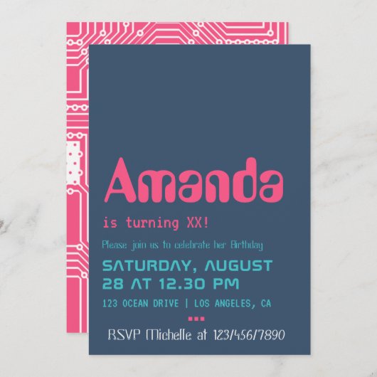 Einladung von Computer Geek Birthday Party (Vorne/Hinten)