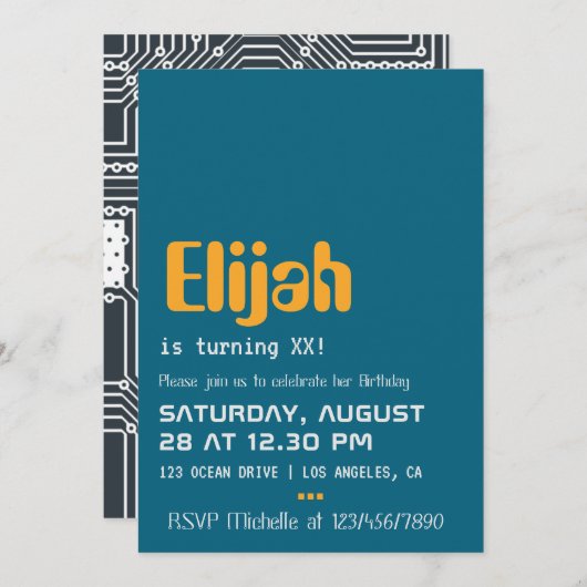 Einladung von Computer Geek Birthday Party (Vorne/Hinten)