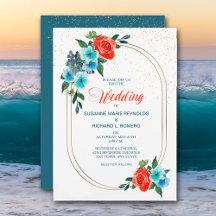 Einladung von Confetti Coral und Aqua Floral Weddi