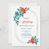 Einladung von Confetti Coral und Aqua Floral Weddi (Vorderseite)