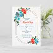 Einladung von Confetti Coral und Aqua Floral Weddi (Stehend Vorderseite)