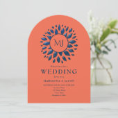 Einladung von Coral and Navy Blue (Stehend Vorderseite)