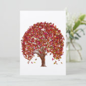 Einladung von Coral Burgundy Red Tree Wedding (Stehend Vorderseite)