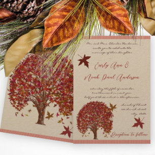Einladung von Coral Burgundy Red Tree Wedding
