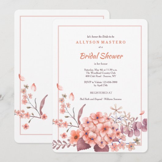 Einladung von Coral Hydrangea (Vorne/Hinten)