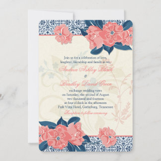Einladung von Coral Navy Vintag Floral Wedding