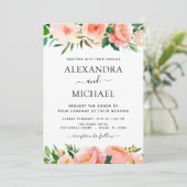 Einladung von Coral Peach floral Wedding (Stehend Vorderseite)