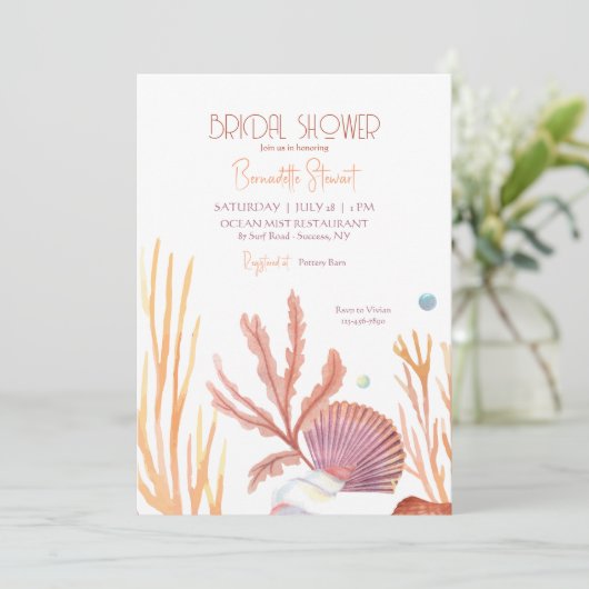 Einladung von Coral Seashells (Stehend Vorderseite)