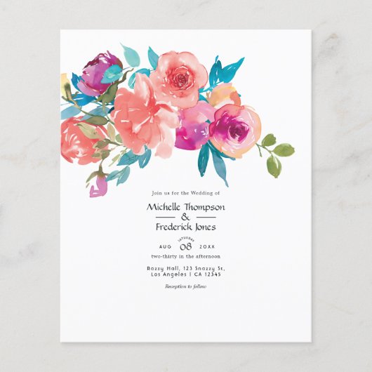 Einladung von Coral und Fandango Floral Wedding Flyer (Vorne)