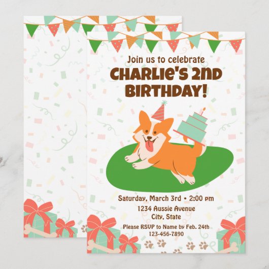 Einladung von Corgi Birthday (Vorne/Hinten)