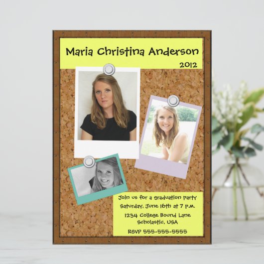 Einladung von Cork Board Abschluss (Stehend Vorderseite)