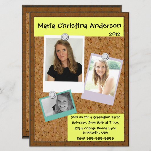 Einladung von Cork Board Abschluss (Vorne/Hinten)