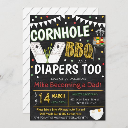 Einladung von Cornhole und GRILLEN Babydusche (Vorne/Hinten)