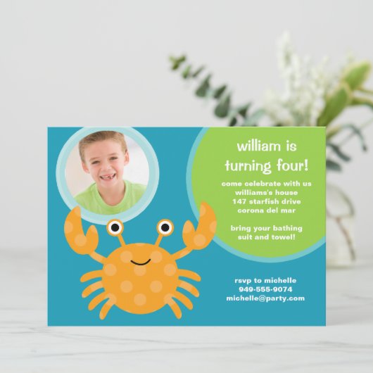 Einladung von Crab Birthday Party (Stehend Vorderseite)