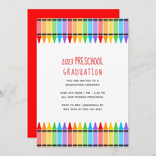 Einladung von Crayons Preschool Abschluss (Vorne/Hinten)