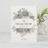 Einladung von Cream Vintag Peony Wedding (Stehend Vorderseite)