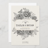 Einladung von Cream Vintag Peony Wedding (Vorne/Hinten)