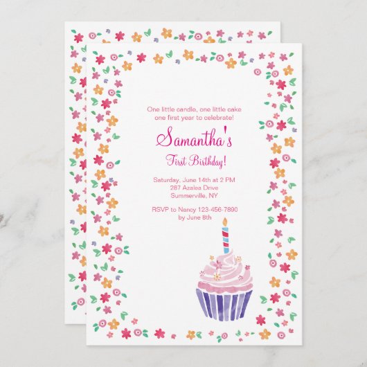 Einladung von Cupcake Geburtstagsparty (Vorne/Hinten)