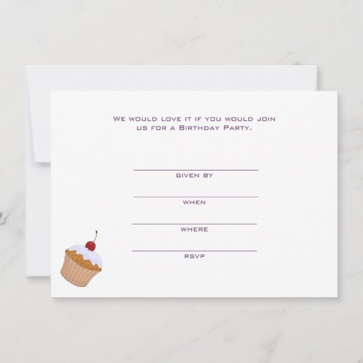 Einladung von Cupcake Geburtstagsparty (Rückseite)