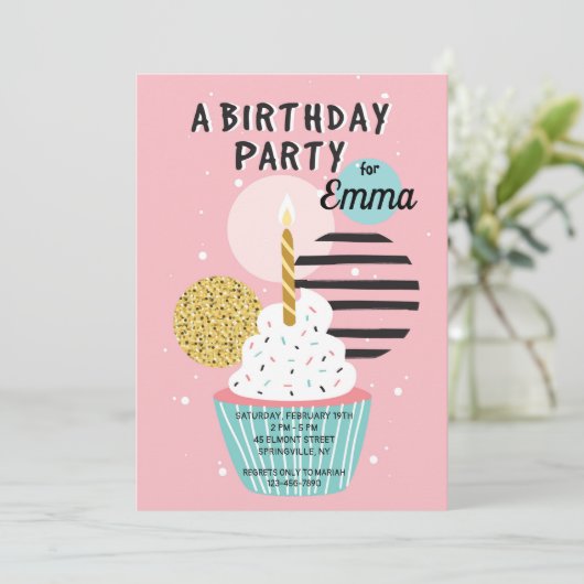 Einladung von Cupcake Geburtstagsparty (Stehend Vorderseite)