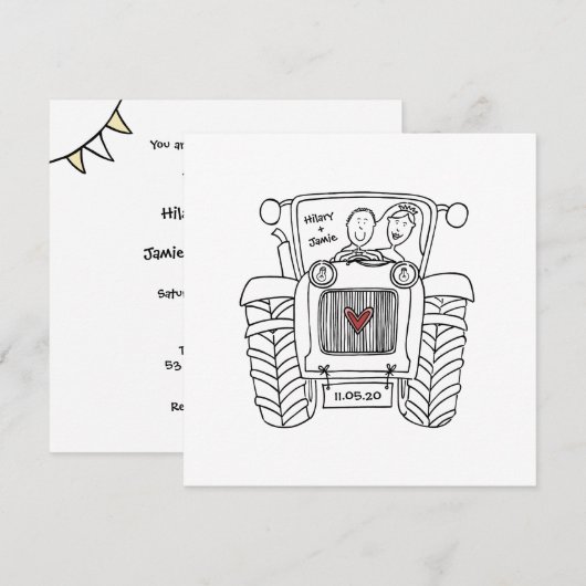 Einladung von Custom Country Wedding Traktor (Vorne/Hinten)